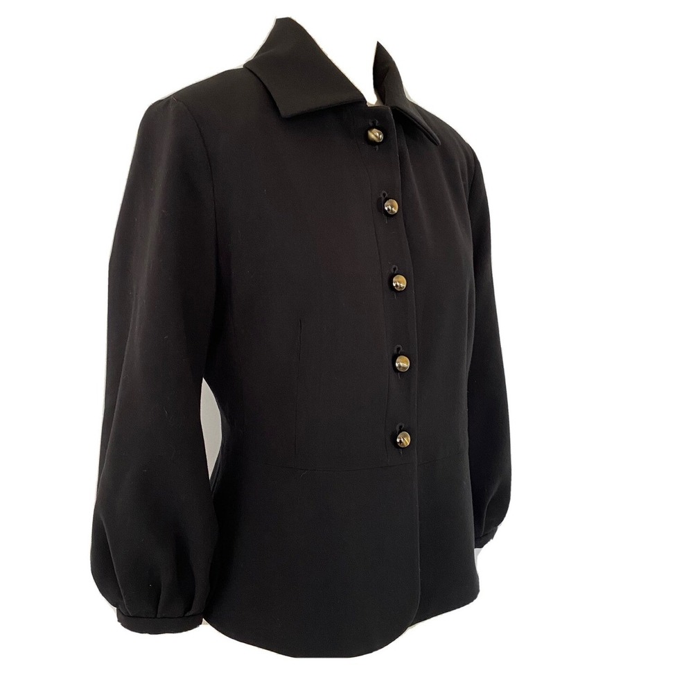 CAbi Abbott Jacket Blazer #3027 Puff Statement Sleeve Button Front Black Sz 4 - Picture 3 of 12